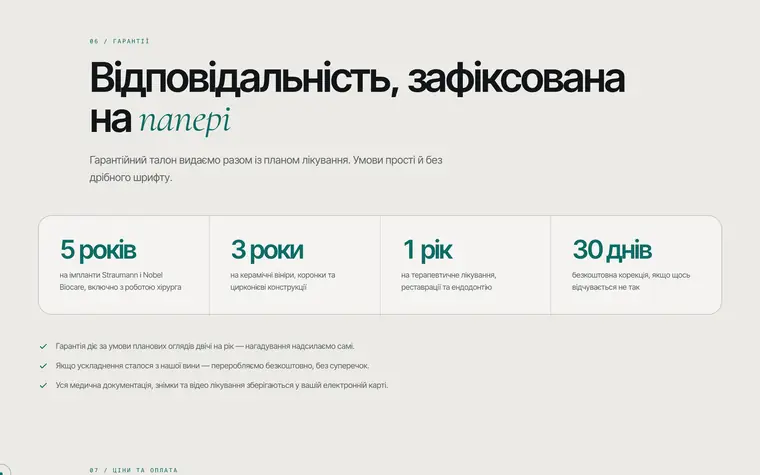 FORMA DENTAL — Гарантії