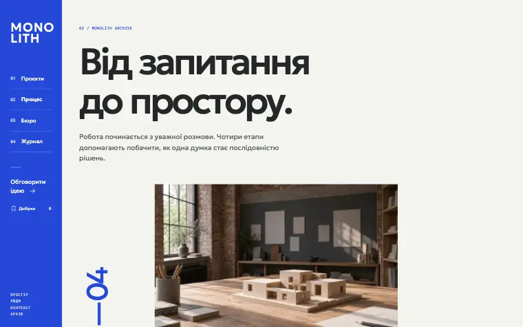 MONOLITH · SPATIAL ARCHIVE — Процес