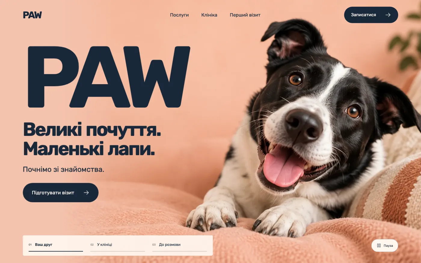 Сайт PAW · HELLO, COMPANION — Ветеринарная клиника