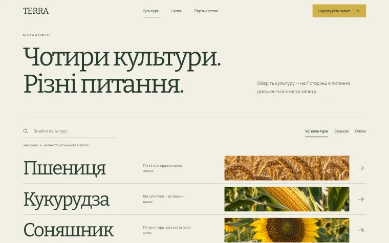 TERRA · FIELD ATLAS — Культури